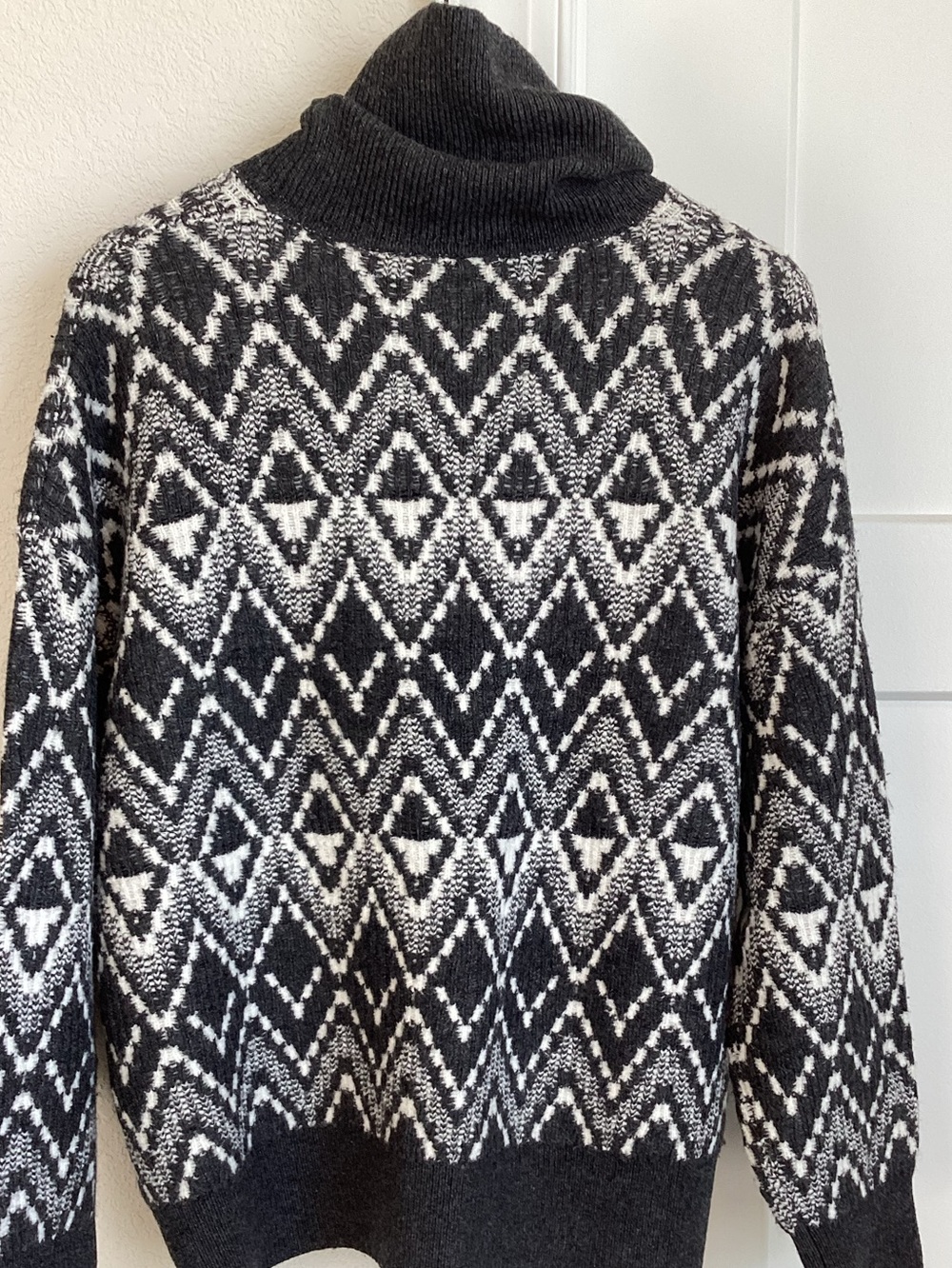 Varley Relaxed Fairisle Sweater Ida Roll Neck Knit New Medium Charcoal Grey - Picture 12 of 16